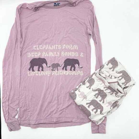 Kickee Pants Purple Elephant Print Long Sleeve Pants Pajama Set - Kids US 12 - Picture 1 of 5
